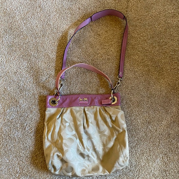 Coach cross body purse - lavender and tan fabric C - Picture 1 of 7